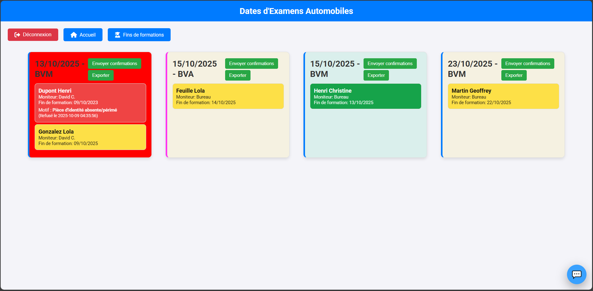 Gestion des dates d’examen (Auto BVA/BVM, Moto Plateau/Circulation) — Ton-Permis.fr